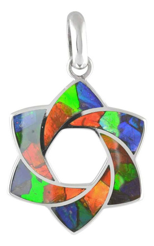 Dije Ammolita Multicolor En Plata Con Estrella De 6 Puntas Color Rojo