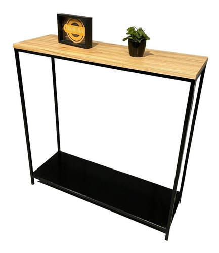 Mesa Arrime Recibidor Auxiliar Hierro Madera Industrial 90cm