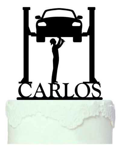 Cake Topper Adorno Torta Mecanico Auto Taller Personalizado 