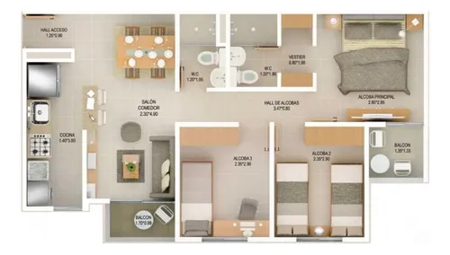 Venta De Apartamento, 59 Mt2, 3 Alcobas, Piso11, En Fontibón, Rionegro