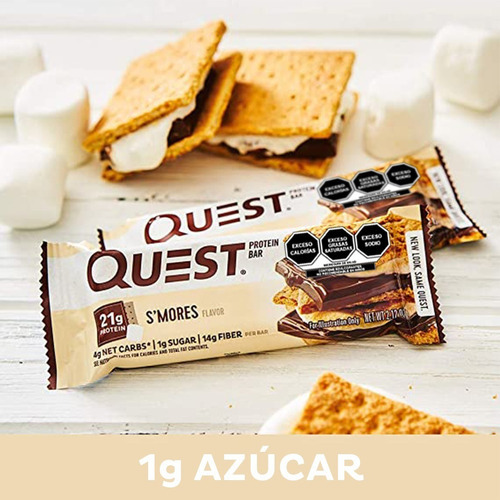 S'mores Quest Protein Bar, sabor biscoito/chocolate e marshmallow