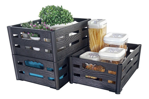 Imagen 2 de 4 de Canastos Organizador Plastico Apilable Pack X3 Ropa Juegos