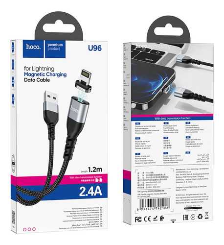 Cable Magnetico Usb A Lightning 1.2m Hoco U96 Negro Calidad