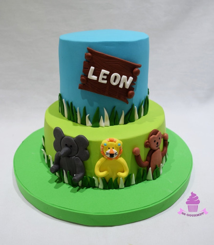 Torta Animales Selva Animalitos Leon Mono Elefante- Tematica