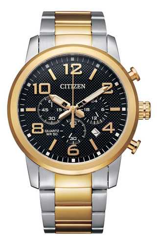Citizen Quartz Chronograph Black Dial An8054-50e .. Dcmstore Correa Plata y Oro Bisel Oro Fondo Negro