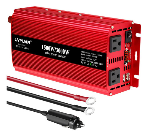 Inversor De Potencia Para Automóvil Lvyuan 1500w 12v A 110v