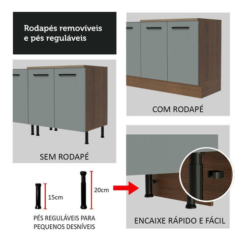 Armário Cozinha Completa 250cm Rustic/cinza Agata Madesa 01