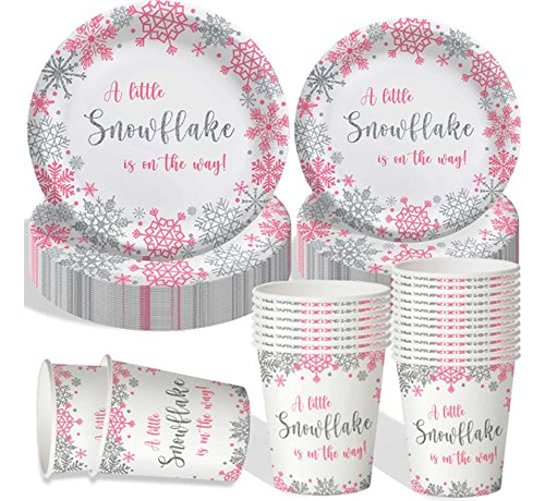 Snowflake Baby Shower Plates, Little Snowflake Is On Th...