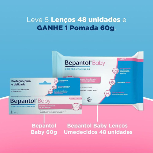 Kit 5 Lenços Umedecido 240 und + Pomada Assadura 60g Bepantol