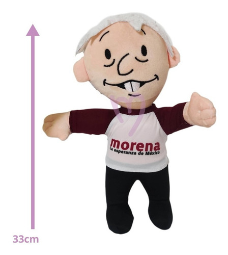 Imagen 3 de 3 de Peluche Peje Andrés Manuel Amlo Playera Morena 33cm