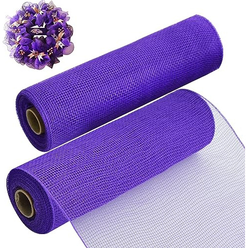 2 Rolls 10 Inch Purple Decorative Mesh Ribbbon Rolls, F...