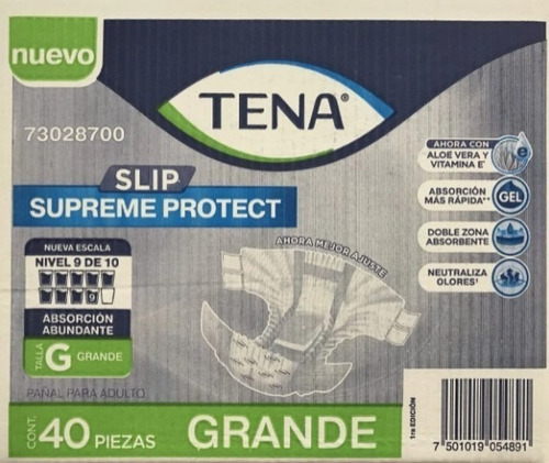 Imagen 2 de 3 de Pañales Tena Slip Supreme Gde 40pzs Ropa Interior Desechable