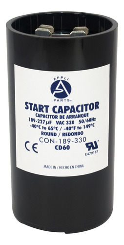 Appli Parts Condensador Capacitor Arranque 189-227 Mfd (