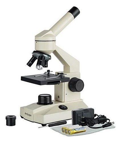 Amscope Optical Glass Lens All-metal Led Compound Microscope, 6 Settings 40x-1000x, Portable Ac Or Battery Power