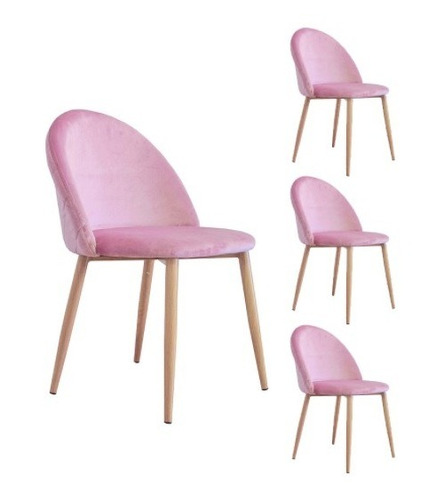 Pack 4 Sillas De Comedor Estilo Velvet Oak  Rosa Vintage