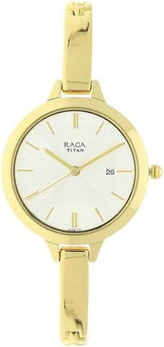 Reloj Pulsera Titan Raga Viva Para Mujer - Cuarzo, Resistente Al Agua, Champán/dorado