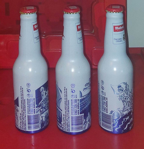 Botella Aluminio Cerveza Mahou X 3 Full Real Madrid (Usado)
