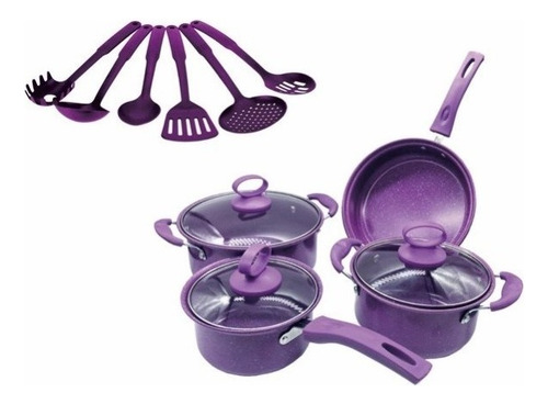Bateria Antiadherente Juego De Ollas Mas Utencilios 14 Pcs
