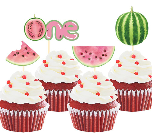 24 Adornos Para Cupcakes De Sandía, Uno En Un Melón, Decorac