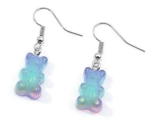 Brinco Resina Cintilante Ursinho Colorido Gummy Bear Moda Cor Azul-Claro-Holográfico