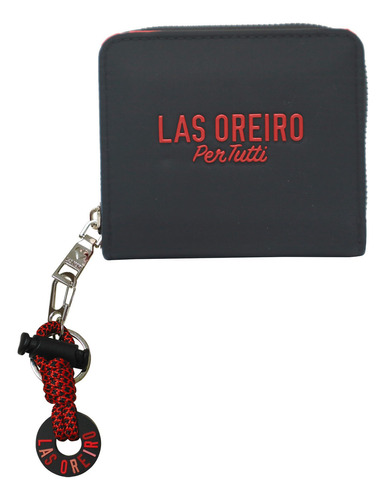 Billeteras De Mujer Las Oreiro Monedero Nylon + Llavero Color Negro 21518 Diseño De La Tela Liso