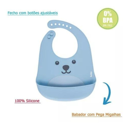 Babador De Silicone Gumy Com Porta Migalhas Azul Buba 12092