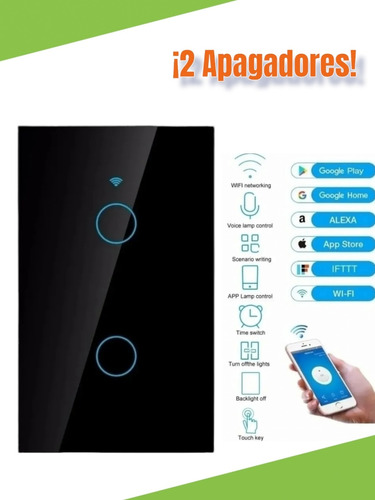 Apagador Inteligente Wifi 2 Botones Sin Neutro Negro Blanco