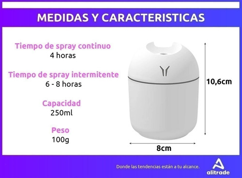 Humidificador Aromatizador De Ambientes Luz Led Usb 250ml