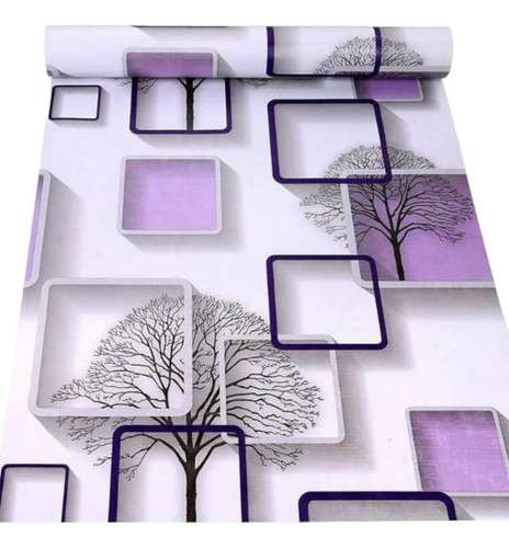 Papel Mural Autoadhesivo M-3d Morado Con Arbol