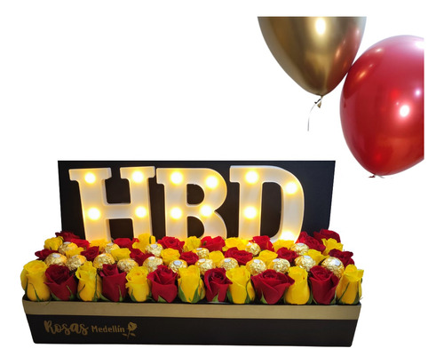 Caja Con Rosas Y Letras Luz Led Hbd