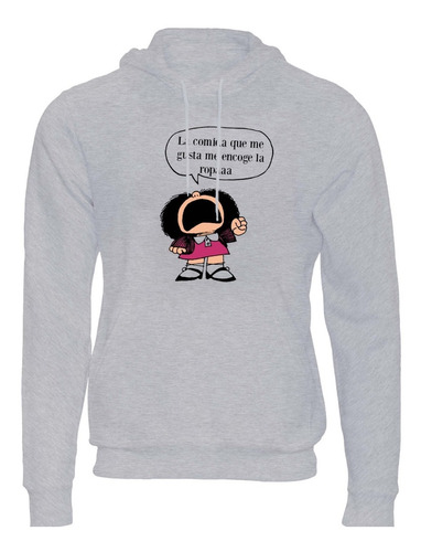 Buzo Gris Capucha Mafalda Comida Ropa Hombre Mujer Niños