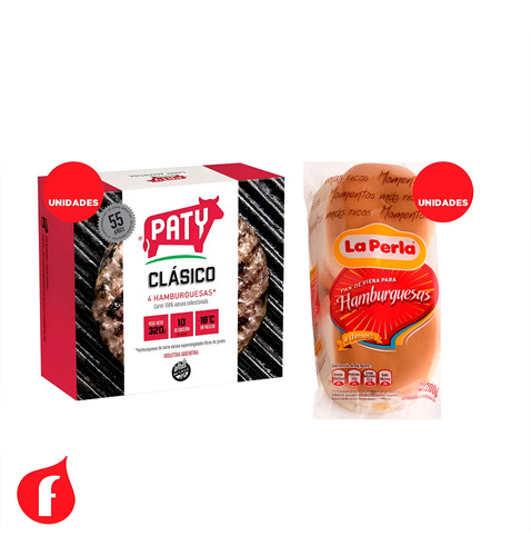 60 Hamburguesas  Paty Clasico X 80 Grs Con Pan + 1 Aderezo