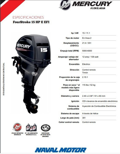 Imagen 2 de 4 de Motor Mercury 15 E 4s (arranque Electrico, 4 Tiempos)