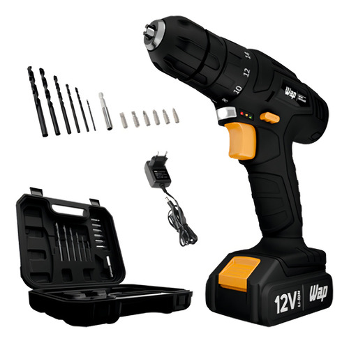 Parafusadeira E Furadeira 12v Wap Bpf 12k3 Preta + Kit