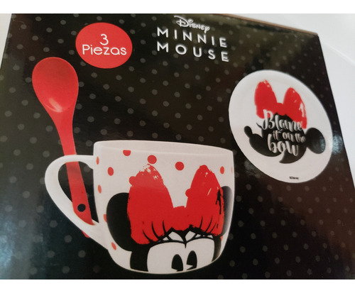 Taza Sopera Con Tapa Y Cuchara Minnie Mouse 580ml. Porcelana