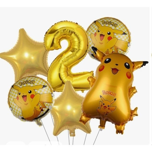 Globo Pikachu Decoración Fiesta De Cumpleaños X 6 Unidades 