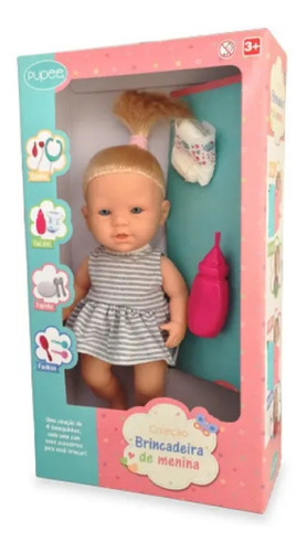 Boneca Menina Faz Xixi C/ Fraldinha E Mamadeira - Pupee