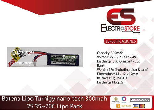 Batería Lipo Nano-tech 2s 7,4v 300mah 35-70c Robot Seguidor