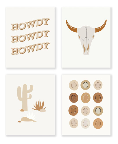 Litiu Howdy Bull Skull Cowboy Hat Cactus Boho Preppy Wall Ar