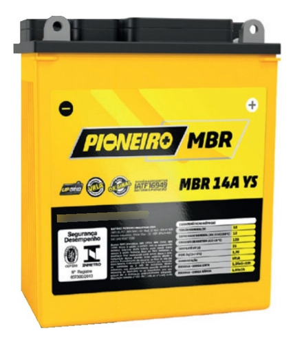 Bateria Moto Pioneiro Mbr14al-ys 12v 12a/h