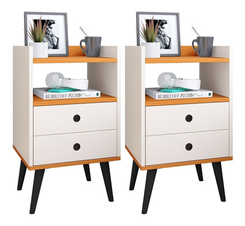 Kit Quarto De Casal Com 2 Bide Cama Mesa De Cabiceira Retro Cor Off White/cinamomo