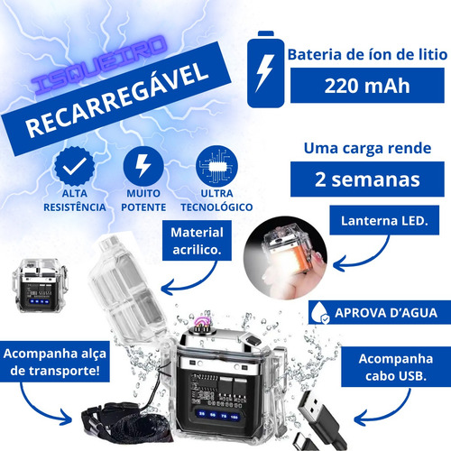 Isqueiro Plasma Usb Recarregavel A Prova D'agua Com Lanterna