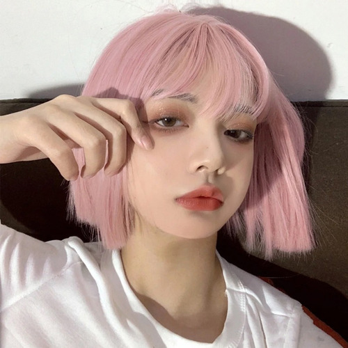 Peluca Rosa Recta Corta Mujer Y