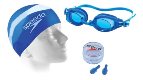 Kit Natação Slc Speedo Touca Óculos E Protetor Swim Starters Cor Azul Tamanho UN