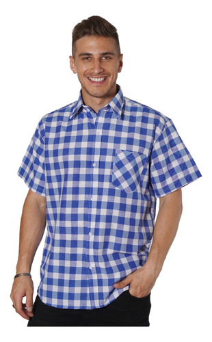 Camisa Escocesa Hombre Manga Corta Clasico Con Bolsillo