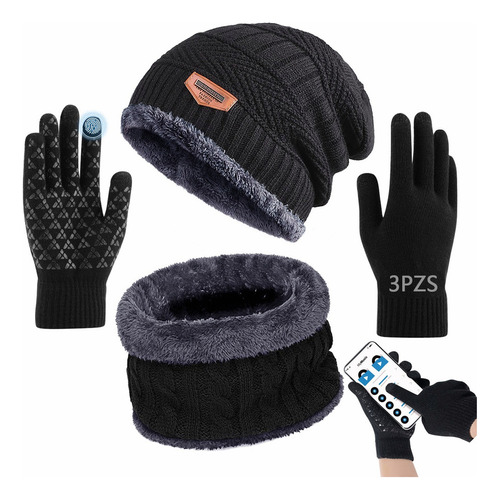 3en1 Gorro Bufanda Guantes Tejidos Unisex Invierno Para Frío