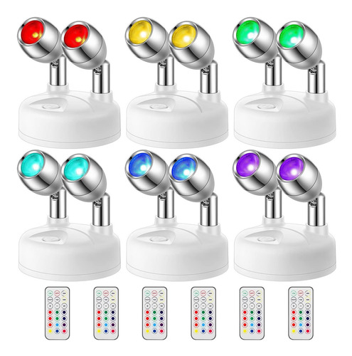 6 Foco Led Inalambrico Doble Cabeza Rgb Luz Acento Control