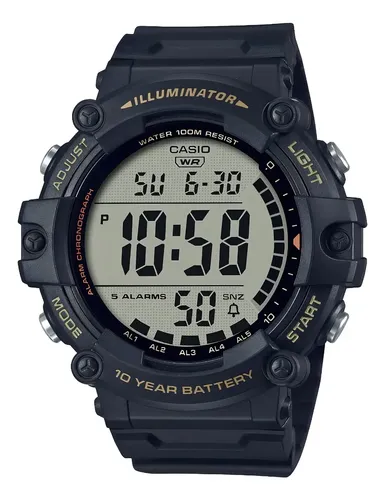 Relógio de pulso digital Casio AE-1500 WHX Pulseira extra Grande - fundo cinza - bisel preto/amarelo