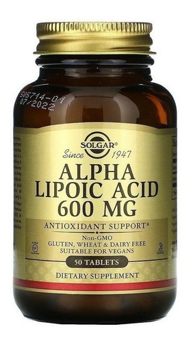 Solgar | Alpha Lipoic Acid | 600mg | 50 Tablets | Importado