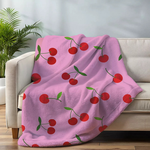 Manta Con Sherpa Borrega Moderna Frazada Matrimonial Gruesa Color Cherries Diseño de la tela Polar con Sherpa borrega